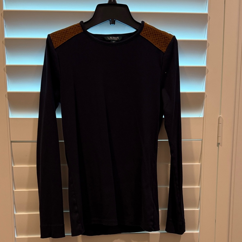 Lauren Ralph Lauren Black Long Sleeve Top with Brown Accents